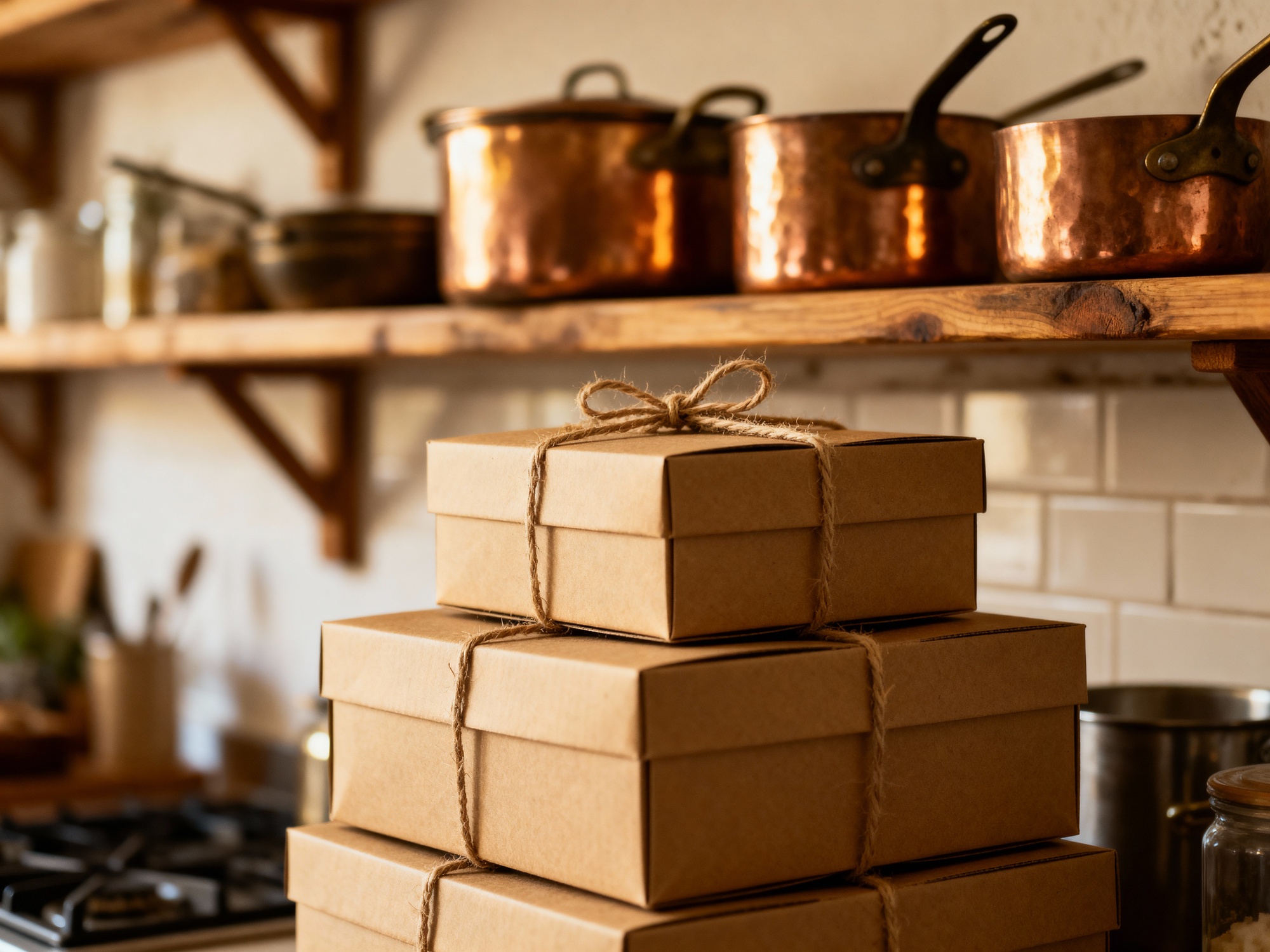 Assorted packaged culinary boxes on table